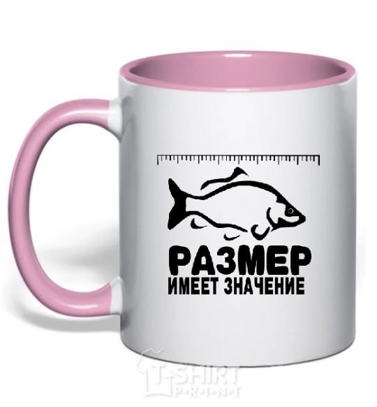 Mug with a colored handle SIZE MATTERS light-pink фото