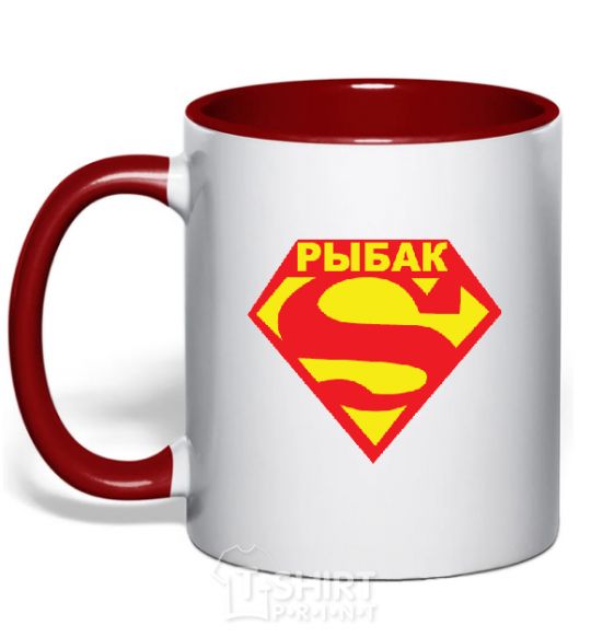 Mug with a colored handle SUPER FISHMAN red фото