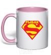 Mug with a colored handle SUPER FISHMAN light-pink фото