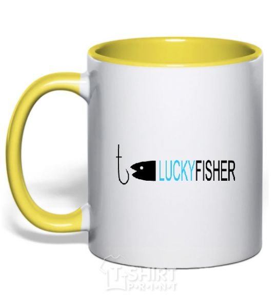 Mug with a colored handle LUCKYFISHER yellow фото