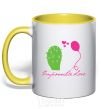 Mug with a colored handle IMPOSSIBLE LOVE yellow фото