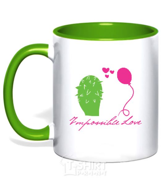 Mug with a colored handle IMPOSSIBLE LOVE kelly-green фото