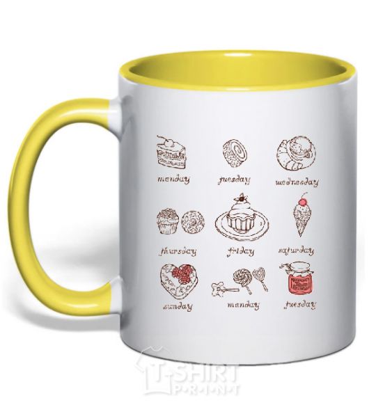 Mug with a colored handle SWEETS yellow фото