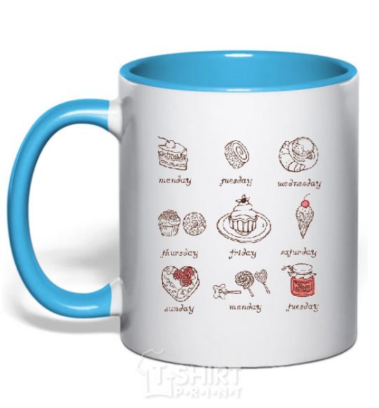 Mug with a colored handle SWEETS sky-blue фото