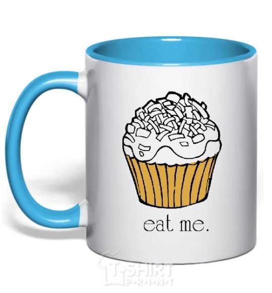 Mug with a colored handle EAT ME (Muffin) sky-blue фото