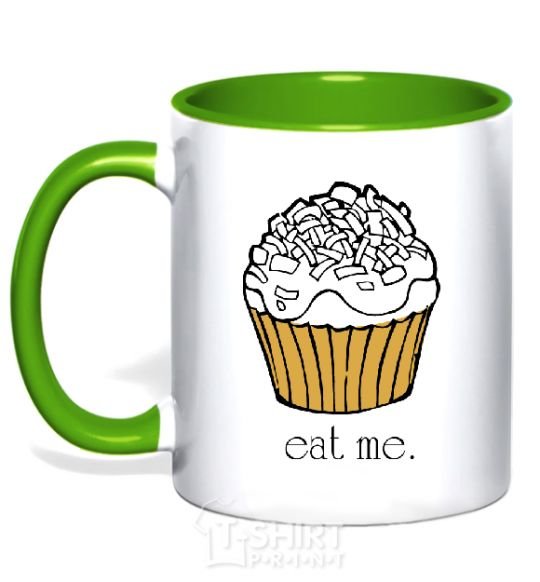 Mug with a colored handle EAT ME (Muffin) kelly-green фото