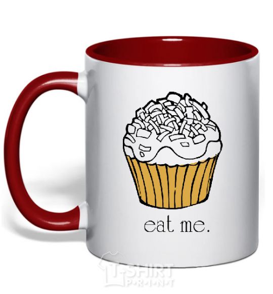 Mug with a colored handle EAT ME (Muffin) red фото