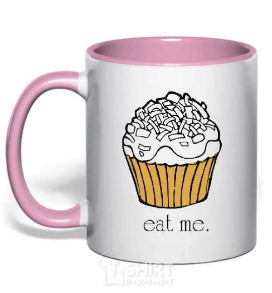 Mug with a colored handle EAT ME (Muffin) light-pink фото