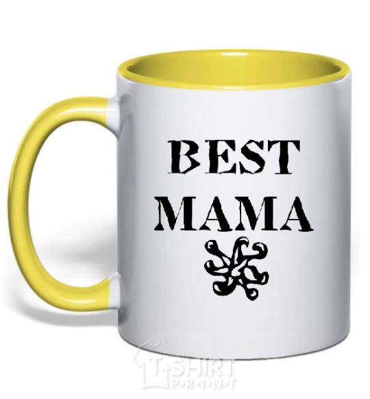 Mug with a colored handle BEST MAMA with a sign yellow фото