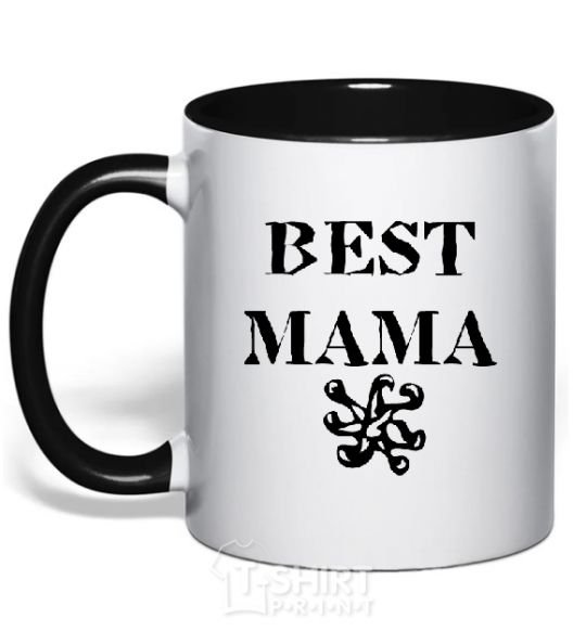 Mug with a colored handle BEST MAMA with a sign black фото