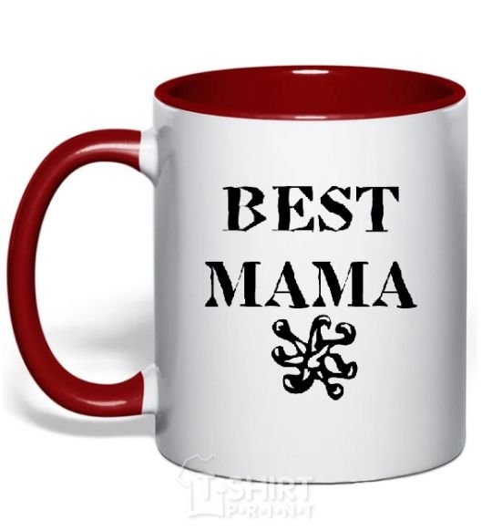 Mug with a colored handle BEST MAMA with a sign red фото