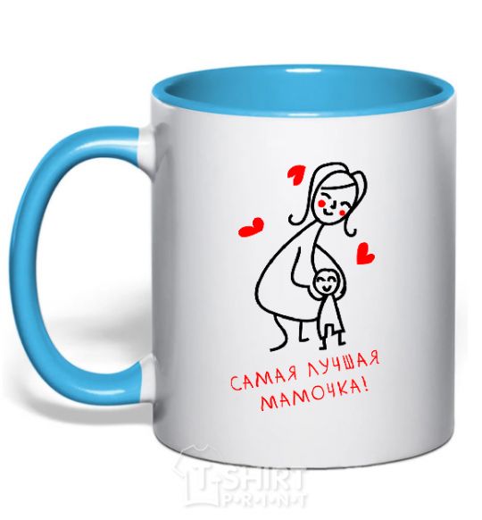 Mug with a colored handle THE BEST MOMMY EVER sky-blue фото