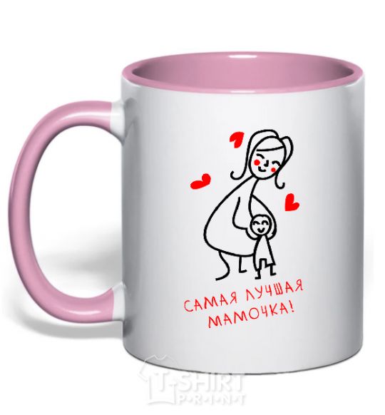 Mug with a colored handle THE BEST MOMMY EVER light-pink фото