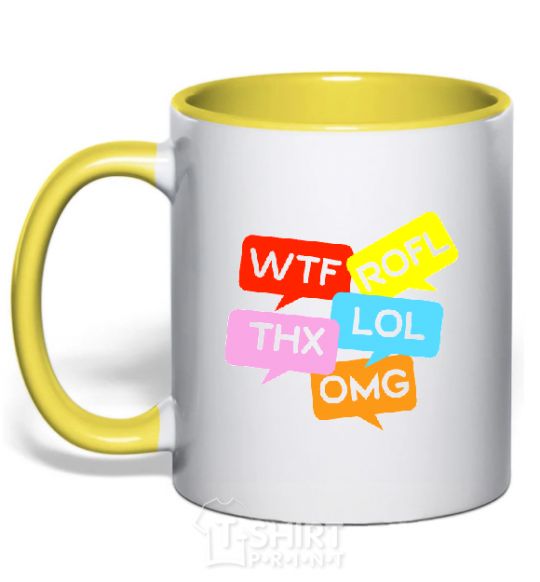 Mug with a colored handle WTF yellow фото