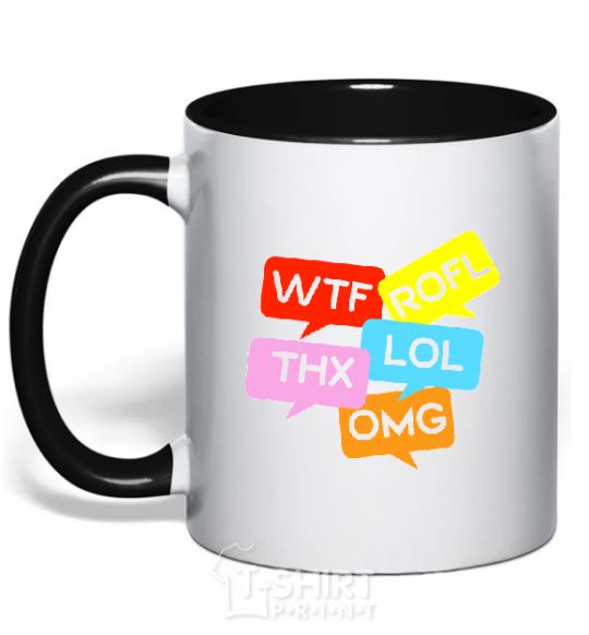 Mug with a colored handle WTF black фото