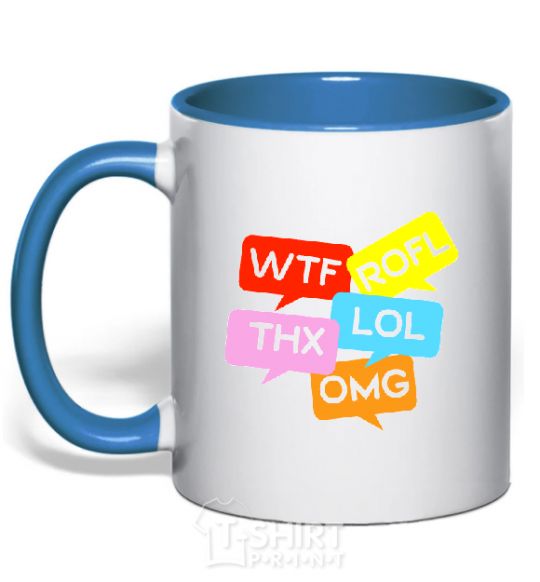 Mug with a colored handle WTF royal-blue фото