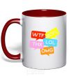 Mug with a colored handle WTF red фото