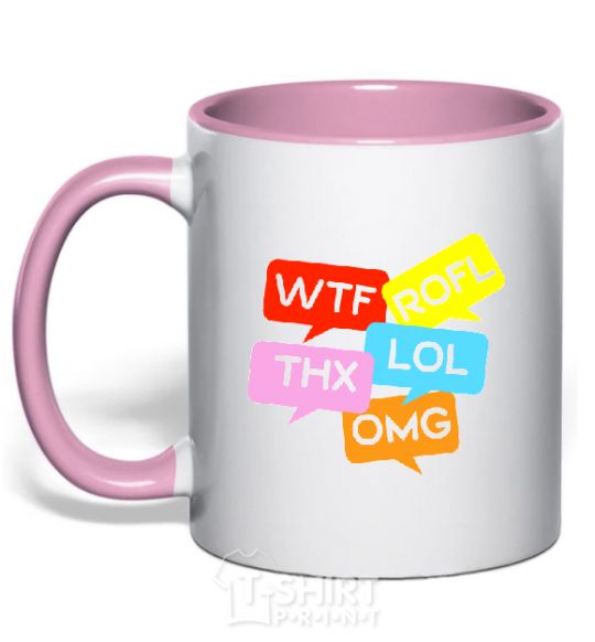 Mug with a colored handle WTF light-pink фото