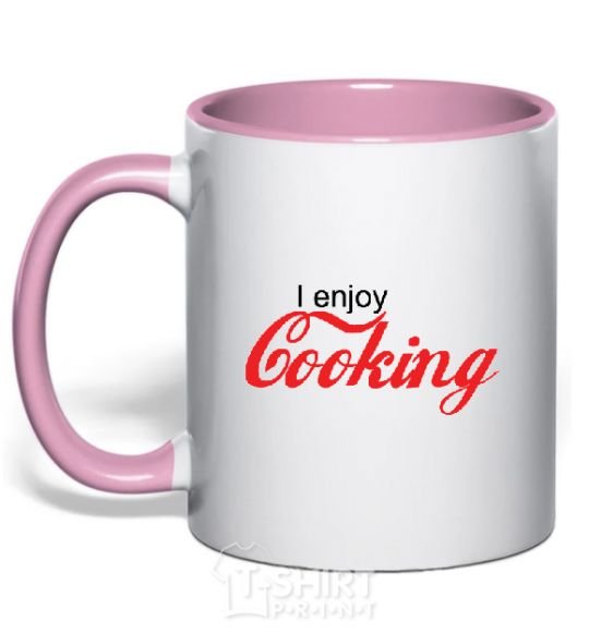 Mug with a colored handle I ENJOY COOKING light-pink фото