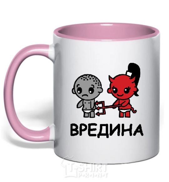 Mug with a colored handle Pest light-pink фото