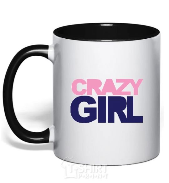 Mug with a colored handle CRAZY GIRL black фото