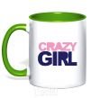 Mug with a colored handle CRAZY GIRL kelly-green фото