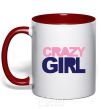 Mug with a colored handle CRAZY GIRL red фото