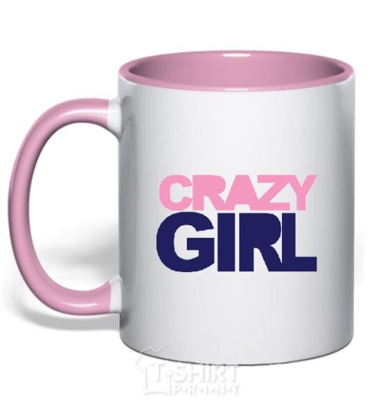 Mug with a colored handle CRAZY GIRL light-pink фото