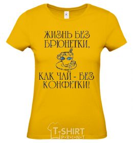 Women's T-shirt A LIFE WITHOUT BRUNETTES cornsilk фото