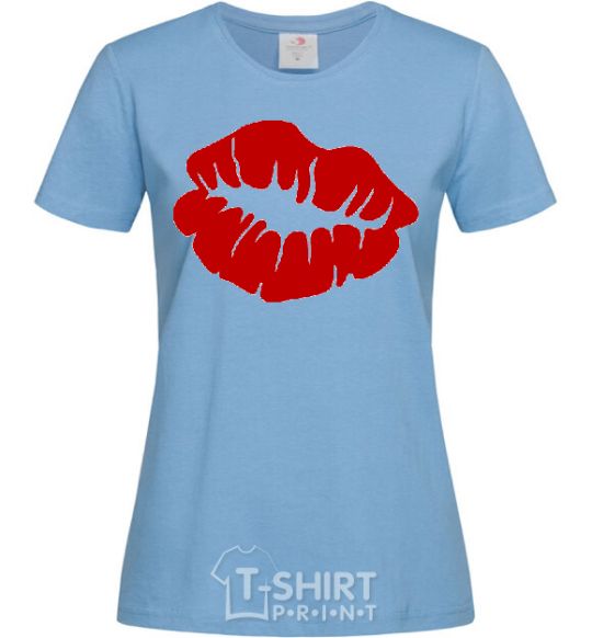 Women's T-shirt KISS from girl sky-blue фото