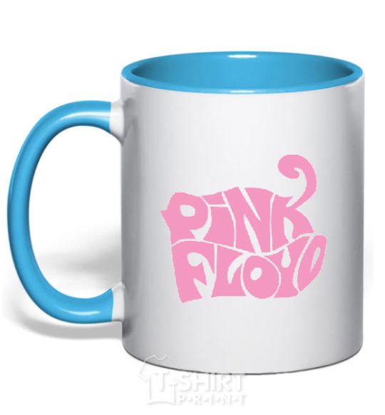 Mug with a colored handle PINK FLOYD graphics sky-blue фото