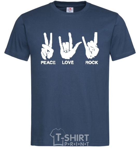 Men's T-Shirt PEACE LOVE ROCK navy-blue фото