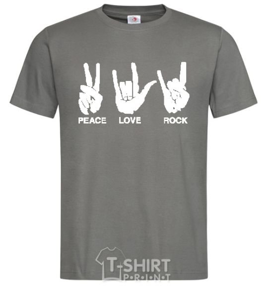 Men's T-Shirt PEACE LOVE ROCK dark-grey фото