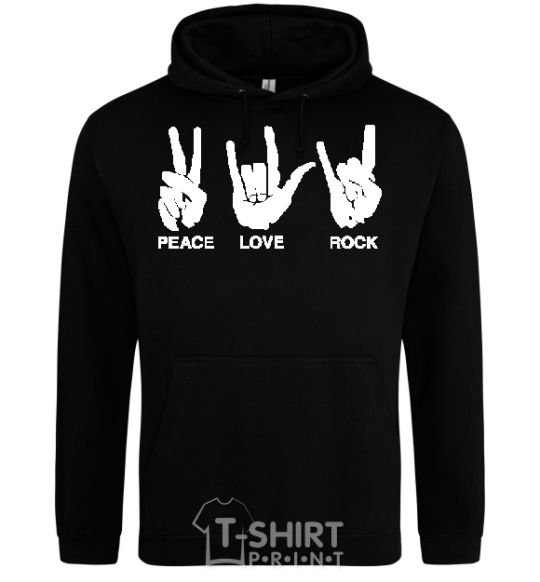 Men`s hoodie PEACE LOVE ROCK black фото
