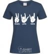 Women's T-shirt PEACE LOVE ROCK navy-blue фото