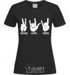 Women's T-shirt PEACE LOVE ROCK black фото