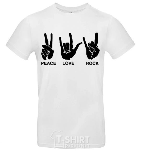 Men's T-Shirt PEACE LOVE ROCK White фото