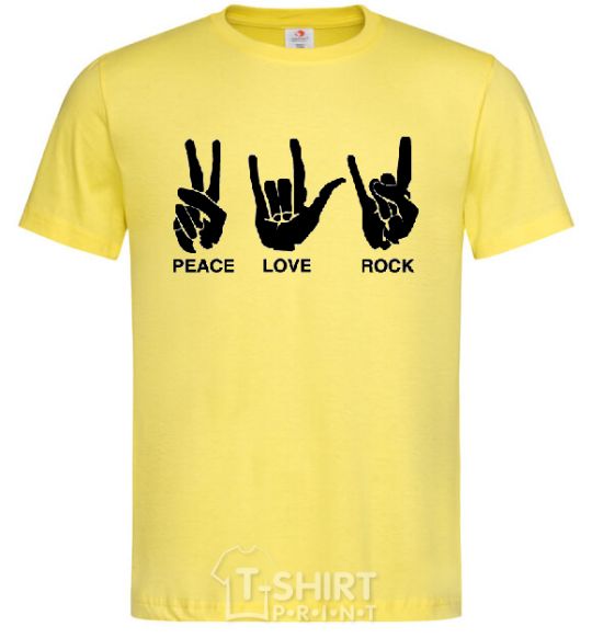 Men's T-Shirt PEACE LOVE ROCK cornsilk фото