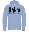 Men`s hoodie PEACE LOVE ROCK sky-blue фото