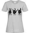 Women's T-shirt PEACE LOVE ROCK grey фото