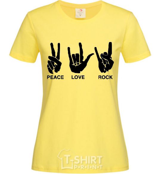 Women's T-shirt PEACE LOVE ROCK cornsilk фото