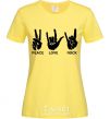 Women's T-shirt PEACE LOVE ROCK cornsilk фото