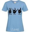 Women's T-shirt PEACE LOVE ROCK sky-blue фото