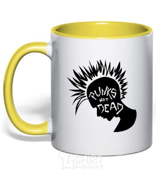 Mug with a colored handle PUNKS NOT DEАD yellow фото