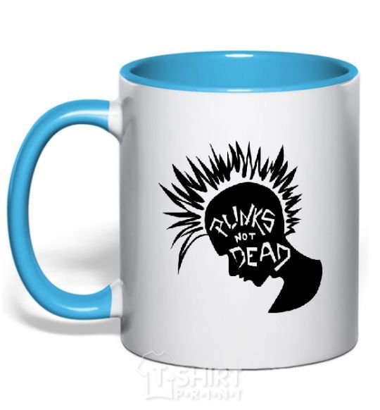 Mug with a colored handle PUNKS NOT DEАD sky-blue фото