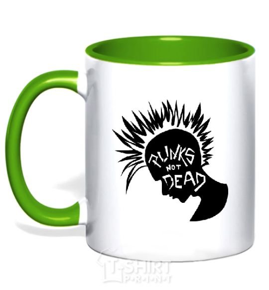 Mug with a colored handle PUNKS NOT DEАD kelly-green фото