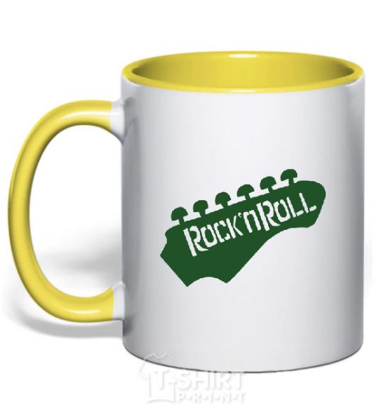 Mug with a colored handle ROCK-N-ROLL yellow фото