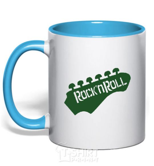 Mug with a colored handle ROCK-N-ROLL sky-blue фото