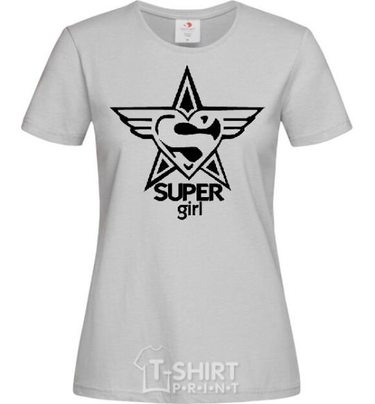 Женская футболка SUPER GIRL ч/б изображение Серый фото
