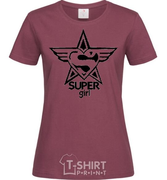 Women's T-shirt SUPER GIRL b&w image burgundy фото